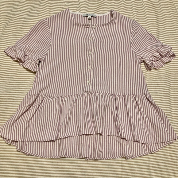 Madewell lavender and white striped ruffle hem peplum blouse - Picture 6 of 9